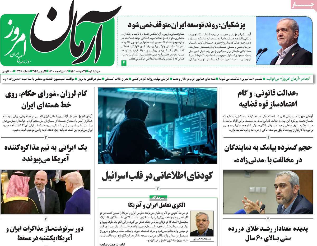 مروری بر یادداشت روزنامههای چهارشنبه ۲۱ خرداد ماه ۱۴۰۴ مروری بر یادداشت روزنامههای چهارشنبه ۲۱ خرداد ماه ۱۴۰۴