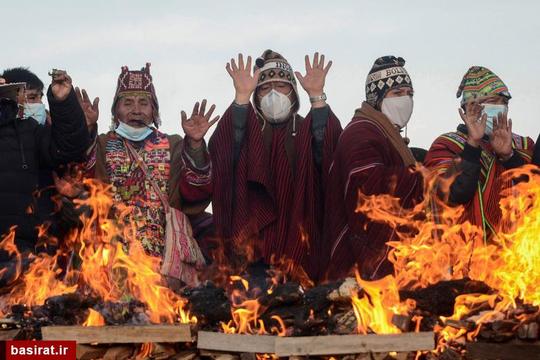 رئیس جمهور بولیوی در مراسم آغاز سال نو بومیان در تیواناکو