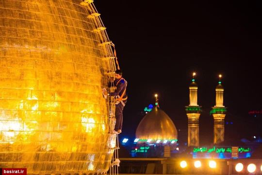 غبارروبی گنبد و حرم امام حسین (ع) در آستانه محرم