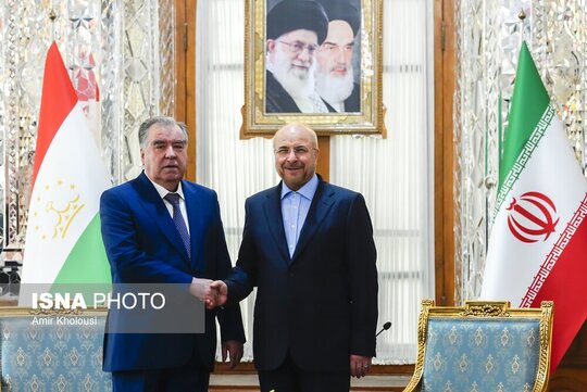 دیدار امامعلی رحمان رئیس جمهور تاجیکستان با محمد باقر قالیباف رییس مجلس شورای اسلامی