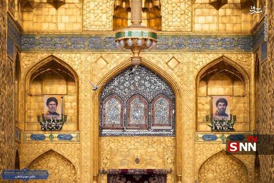 نصب تصاویر رهبران مقاومت در ایوان طلای صحن آزادی حرم مطهر رضوی