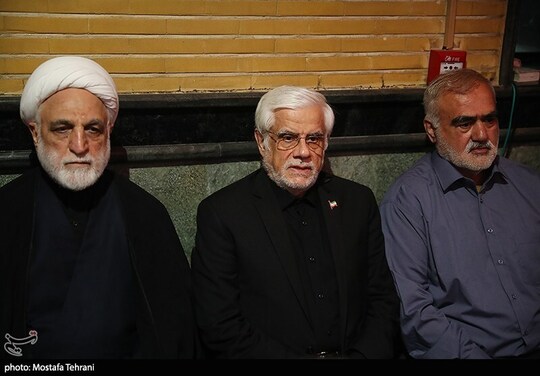 حجت الاسلام غلامحسین محسنی اژه‌ای رئیس قوه قضائیه و محمدرضا عارف، معاون اول رئیس جمهور در پاسداشت سپهبد شهید حسین سلامی