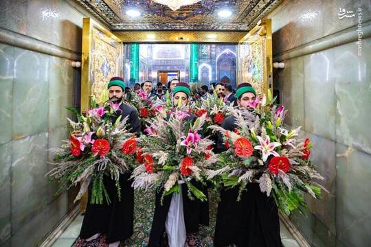 ضریح حضرت اباعبدالله الحسین علیه‌السلام به مناسبت فرا رسیدن ایام ولادت حضرت زینب کبری سلام‌الله علیها گل‌آرایی شد.