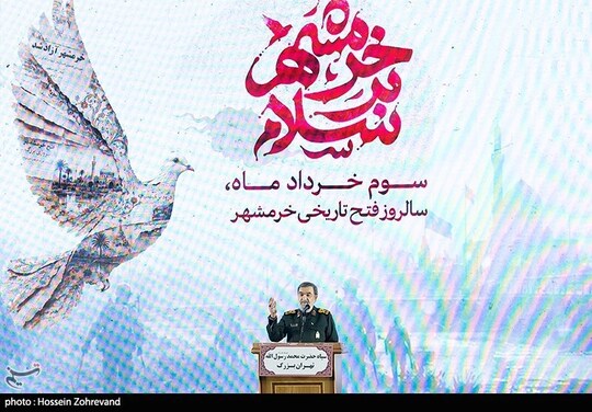 سخنرانی سرلشکر محسن رضایی فرمانده سپاه در دوران هشت‌سال دفاع مقدس در مراسم بزرگداشت یاد و خاطره‌ی شهدای جنگ تحمیلی سوم و سالگرد شهدای اقتدار ایران