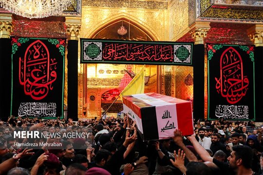 تشییع شهدای حمله آمریکا و عربستان به مقرهای حشد شعبی در کربلا