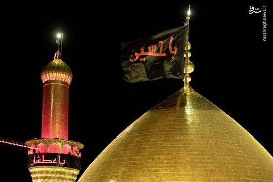 پرچم سیاه بر فراز گنبد حسینی همچنان در اهتزاز است